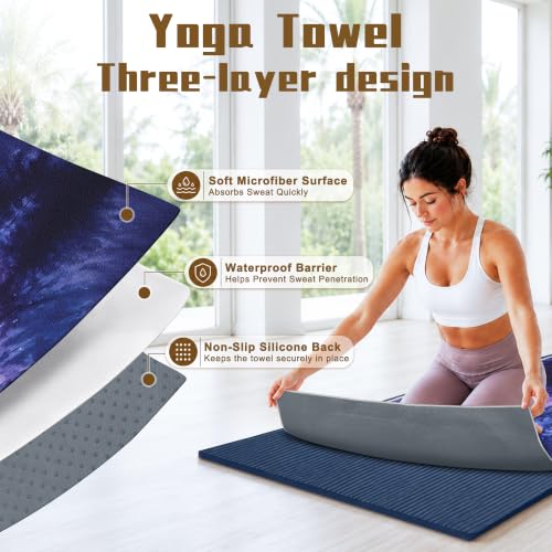 Yoga Mat Towel Non Slip Ultra-Absorbent Hot Yoga Towel, Super Stylish Printed Sweat Hot Yoga Towel, Ideal for Home, Workouts, Pilates, Yoga, 72 x 27in, Purple & Black Tie Dye - color: Purple & Black Tie Dye