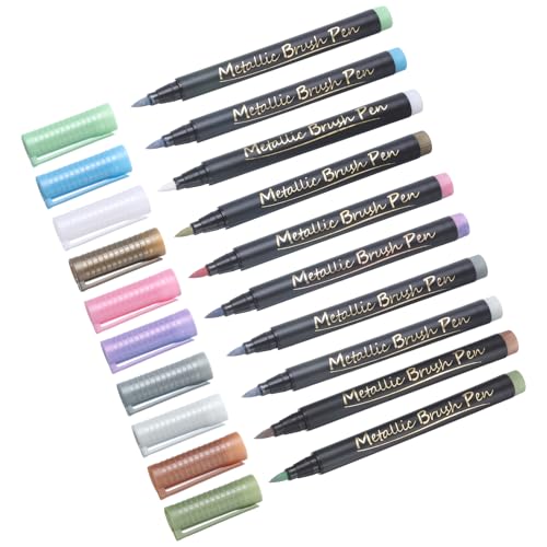 PATIKIL Metallic Marker Pens, 10 Colors Permanent Metallic Brush Pen with Soft Tip for Adult Coloring, Calligraphy, Card Making, Scrapbook Crafts, Photo Album