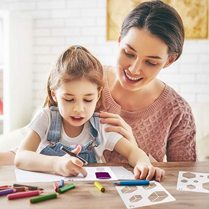 Outus 16 Pieces Kids Geometric Drawing Stencils 5.1 Inches Basic Square Shape Plastic Drawing Stencil Template Geometry Shape Reusable DIY Painting for Kids Girls Boys Gifts Home Classroom Crafts
