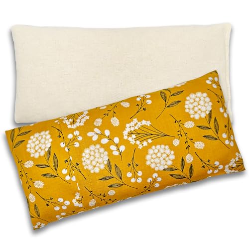 100% USA Handmade, Washable Cotton Eye Pillow 9", Moist Heat Eye Compress, Unscented Hot/Cold Therapy Pack (Mustard Floral, Rice) - color: Mustard Floral