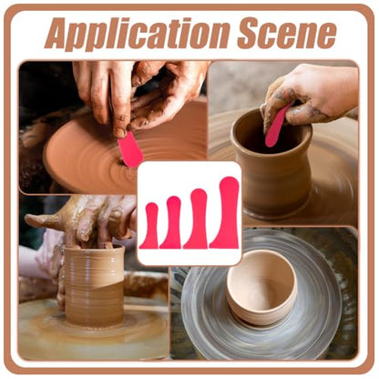 INFUNLY 4 PCS Acrylic Pottery Foot Shaping Tool Pink Pottery Wheel Rib Kit 3x8 Inch Pottery Rim Trimmer Wave Curved Clay Sculpting Utensil Clay Compressing Tool for DIY Ceramics Supplies - color: Pink