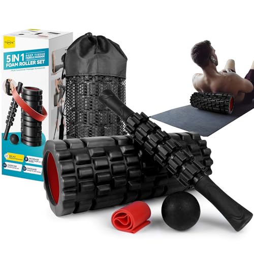Krightlink 5-in-1 Foam Roller Set High Density Deep Tissue Muscle Massage - color: Pure Black