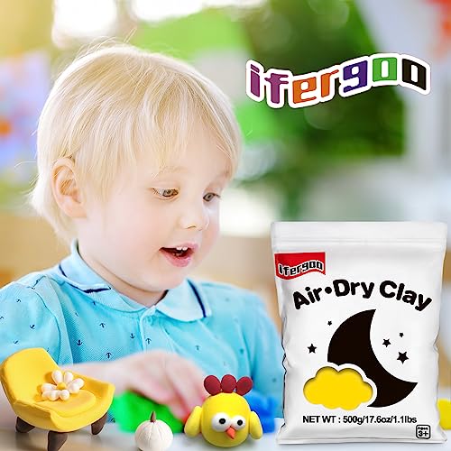 ifergoo 500g Yellow Air Dry Clay, 1.1LBS Foam Magic Modeling Clay for Kids | Refill Foam Magic Clay for School Art & Craft Project, Slime Supplies, Ultra-light & Soft, Gift for Age 3-12 Boys & Girls - color: Yellow/500g
