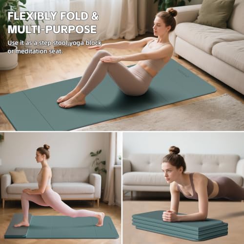 7-Fold Yoga Mat 70"x24" - 1/2 Inch Thick - color: Dark green+Dark Gray