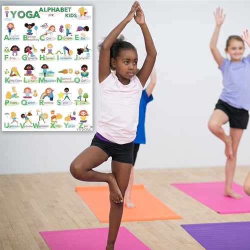 YIYDONG Alphabet of Yoga Poster for Kids - 16x24 Inch ABCs Educational Poster, Yoga Poses ABC Chart for Classroom, Homeschool, Preschool Learning (Green) - color: Green