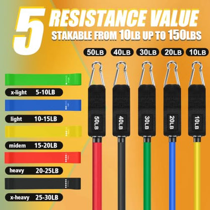 WHATAFIT Resistance Bands with Handles, 5-Level Exercise Bands for Workout - color: Colorful
