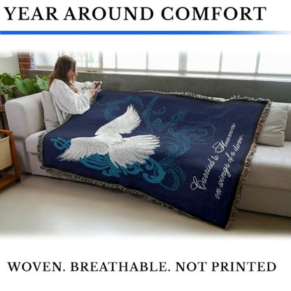 Pure Country Weavers Carried to Heaven on Wings of a Dove Blanket by Sherri Buck Baldwin - Sympathy Bereavement Gift Tapestry Throw Woven from Cotton - Made in the USA (72x54) - color: Wings Dove, size: 72" x 54"