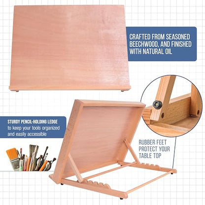 U.S. Art Supply Large 18-1/2" x 14-1/8" (A3) Wooden Drawing Board, Adjustable Table Top Easel for Painting and Drawing - Drafting Board with 6 Angles, Pencil Ledge - size: Large