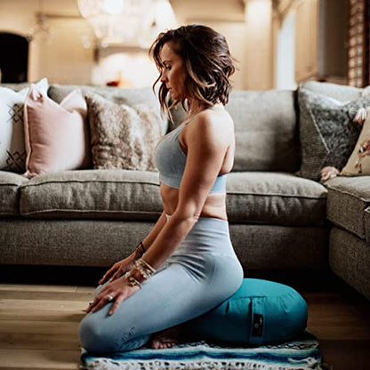 Hugger Mugger Zafu Meditation Cushion - Support in Cross-Legged Sitting, Buckwheat Filled, Durable Fabric, Convenient Handle, Handmade in USA - color: Aqua