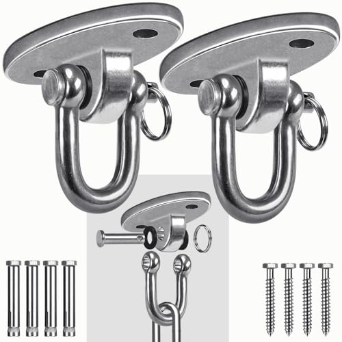 SELEWARE 2 Pieces 2000 lb Capacity Stainless Steel 180° Swing Hangers, Heavy Duty Swing Hooks for Concrete Ceiling Wooden, Hanging Hardware for Por Porch Playground Hammock Gym Swing Sets - color: 180° Swing Hanger ( 2 Pack )
