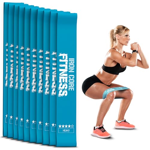 Latex Mini Resistance Bands Sets for Trainers, Bootcamp, Gym for Men and Women in Fun Colors - Ebook, Videos and Workout Chart Included by Iron Core Fitness - color: #5 Cerulean, 10 x Heavy