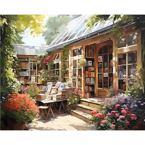 Paint by Numbers Kit for Adults, Bookstore DIY Painting Kit, 16x20 Inch | Garden Paint by Numbers for Adults Beginners, Without Frame, Relaxing Hobby, Cozy Wall Art, Home Decor, Creative Gift - color: CYOP1P16