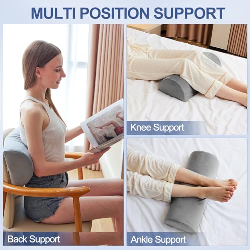 Knee Pillow for Back Sleeping, Memory Foam Bolster Pillow for Legs, Under Knee Pillow for Sleeping, Leg Pillow for Back & Hip Pain Relief, Half Moon Boslter,Grey