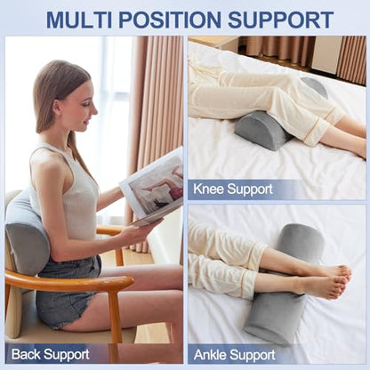 Knee Pillow for Back Sleeping, Memory Foam Bolster Pillow for Legs, Under Knee Pillow for Sleeping, Leg Pillow for Back & Hip Pain Relief, Half Moon Boslter,Grey