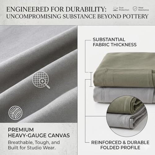 Pottery Apron Split Leg,100% Cotton Artist Apron 3 Pockets for Women Men,Ceramics Clay - color: Light Grey, size: 39" long