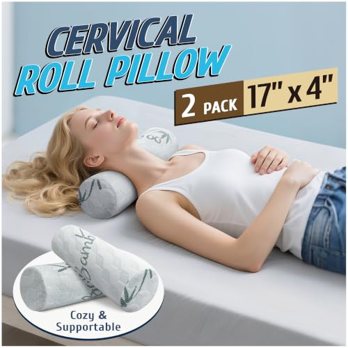 Cervical Roll Pillow, Cylinder Neck Pillow with Removable Washable Cover - size: 4x17in