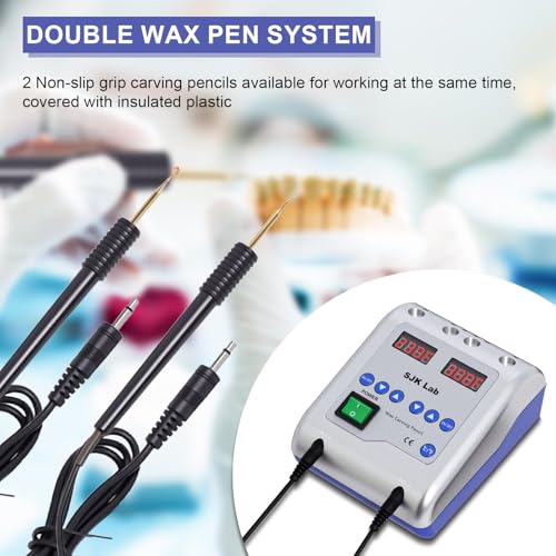 Dental Electric Wax Carver, Dual-Pen Wax Carving Pen Knife with 6 Wax Tips | Dual Digital Display, 122–392°F Adjustable Temperature, for Dental Lab Equipment, Dentist Waxing, Jewelry Wax Work & Modeling