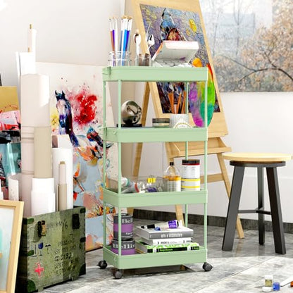 SPACEKEEPER 4 Tier Rolling Cart, Bathroom Cart Organizer with Wheels, Green - color: Green, size: 4 Tier