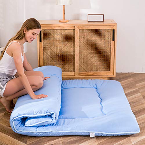 MAXYOYO Japanese Floor Mattress 4" Thick Full Size Foldable Futon Mattress - color: Dusty Blue, size: Full