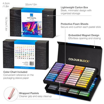 COLOUR BLOCK Soft Pastels for Artists - 80 Colors Square Chalk Soft Pastels Art Set in CARBON Box - Vibrant Pigments Art Kit for Painting, Drawing, Sketching, Hobbyist. - style: 80 Colors Soft Pastel Set – Paper Case
