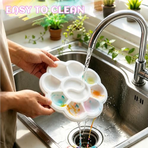 Paint Palettes, 50 Pcs, One Time Use Plastic, White 5.1 inch | Mini Watercolor Painting Palettes for Students, Kids, Paint Holder, DIY Craft Class, Paintings - color: White