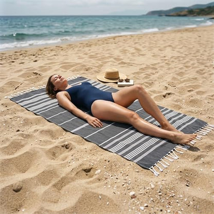 EPHESUS TOWELS Turkish Beach Towel - 38x70 inch Oversized - Sultan Design - Turkish Towel for Beach, Bath, Pool, Gym, Yoga - Prewashed, Lightweight, Quick Dry (Black) - color: Black
