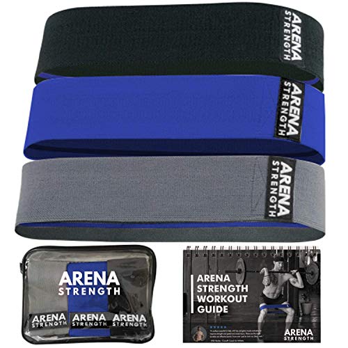 Arena Strength Fabric Booty Bands - Fabric Exercise Bands for Legs and Butt | Fabric Resistance Bands | Hip Resistance Bands with Workout Guide and Carry Case - color: Gray, Blue, Black