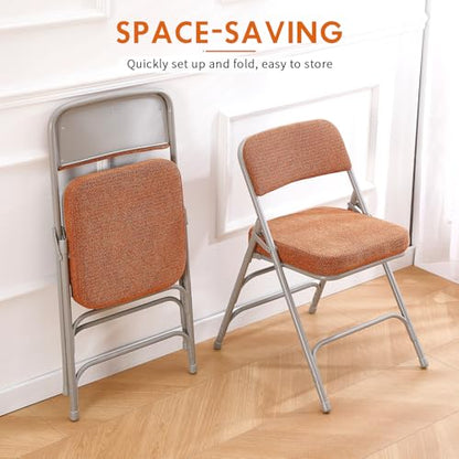 Folding Chair Fabric Padded Seat Indoor Foldable Chair Grey 2 Pack - color: Tawny X2