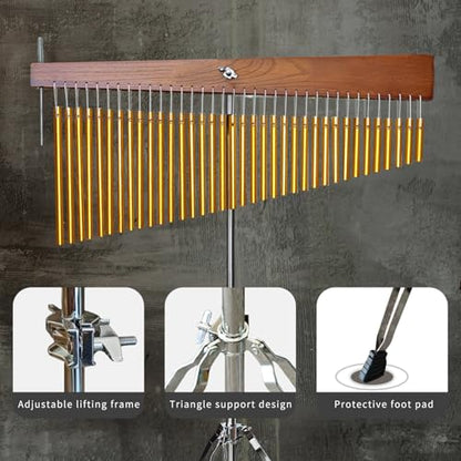ENNBOM 36 Note Adjustable Height Wind Chime Single-row Percussion Chime with Collapsible Tripod Stand Bar Chime for Class Yoga Gold - color: 36 Note Chime