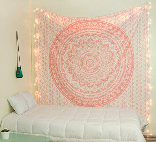 Popular Handicrafts Tapestry Wall Hanging Hippie Ombre Mandala Bohemian Hippy Metallic Shine Intricate Indian Tapestries Bedspread - color: Rose Gold, size: 82"L x 54"W