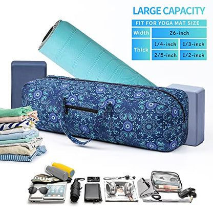 Boulder Bee | Yoga Mat Bag | Large Yoga Mat Carrier with Wet Pocket | Yoga Gifts | Gym Tote Bag for Women - color: Blue