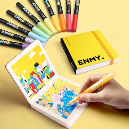 ENMY Acrylic Marker Sketch Pad, 6.7×6.7 Bleed-Proof Marker Paper,140lb/300gsm Heavyweight Sketchbook, 30 Sheets Drawing Pad Glue-Bound with Hard Backing for Artists, Students (L 17×17 cm) - size: L（6.7×6.7 inch）