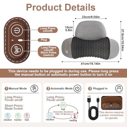 Pillow Neck Massager Hump: Fisiorest 3-in-1 Neck Massager Pillow for Neck Shoulder Pain Relief, Heated Neck Massager Pillows with Heating,Traction,Vibrating Function, Callixe Thera Pillow