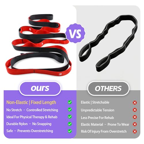 Non Elastic Stretching Strap with Loops - Yoga Straps for Physical Therapy, Durable Stretch Bands for Exercise, Flexibility Training, Hamstring & Leg Stretcher, Yoga/Pilates/Gymnastics - color: Red