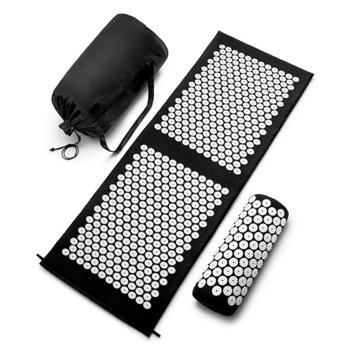 Sivan Acupressure Mat & Pillow Set for Back & Neck (XL, Black/White) - color: Black/White, size: XL