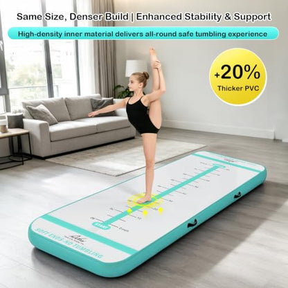 Inflatable Air Gymnastics Mat Training Mats with 2-in-1 Safety Guide Lines - color: Green, size: 13ft*3.3ft*4inch