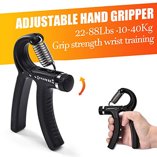 Grip Strength Trainer 7 Pack Adjustable Hand Gripper, Finger Stretcher Resistance Extensor Bands, Finger Exerciser, Grip Strength Ring & Stress Ball, Hand Grip Strengthener - color: Black