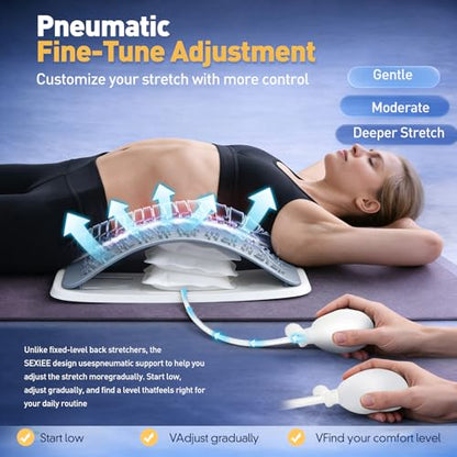 Back Stretcher for Lower Back, Pneumatic Adjustable Lumbar Support Board with 10 Magnets and 90 Massage Points, Daily Back Stretching Device for Home, Office, Yoga and Travel - color: Grey