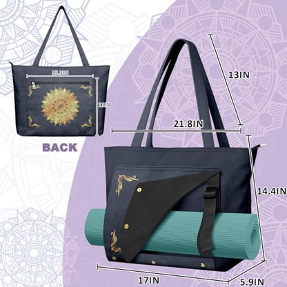 Yoga Bag for Women, Large Canvas Yoga Mat Tote Bag with Yoga Mat Carrier | Large Mat Pocket Fitness Tote for Pilates, Gym, Travel, Office & Beach - color: Blue Mandala-2