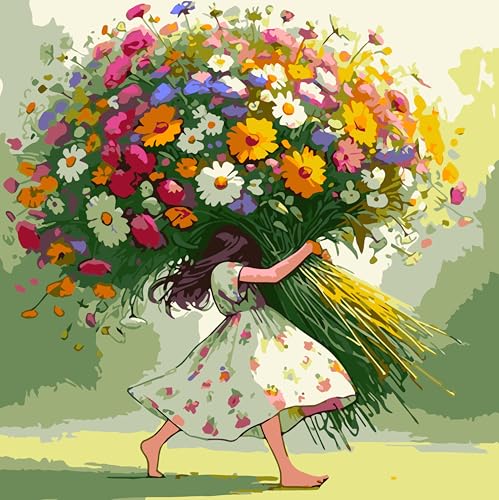 Ekuxom Flowers Paint by Numbers Kit for Adults on Canvas 16x16 Inch | Acrylic Adult Paint by Number Kits-Girl Watercolor Oil Number Painting for Home Decor Gift（Without Frame） - color: Flowers