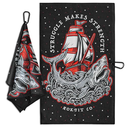 RokFit Gym & Golf Towel – Multi-Use, Quick-Dry, Durable Utility Towel with Bold Graphic and Carabiner Clip (Struggle Makes Strength) - color: Struggle Makes Strength