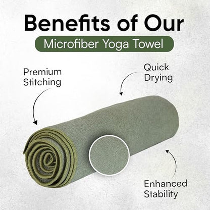 Yoga Mat Towel - Double Sided Microfiber Yoga Towel - Sweat Absorbent Non Slip Hot Yoga Towel - Lightweight, Quick Drying Pilates Mat Towel - 73" x 26", Sage