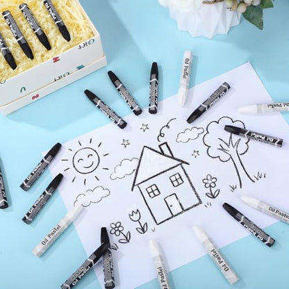 48 Pcs Black and White Soft Oil Pastels Bulk Artists Oil Crayons Single Color Hexagonal Creamy Pastel for Artists Beginners Painting Drawing Relaxing Blending - color: White and Black