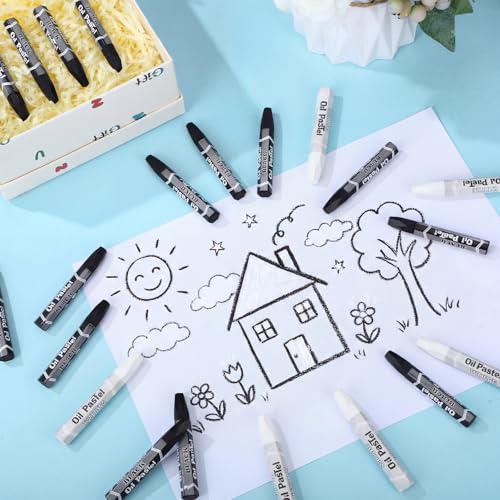 48 Pcs Black and White Soft Oil Pastels Bulk Artists Oil Crayons Single Color Hexagonal Creamy Pastel for Artists Beginners Painting Drawing Relaxing Blending - color: White and Black