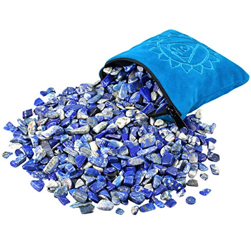 SUNYIK Natural Lapis Lazuli Tumbled Chips Stones with Throat Chakra Pillow | 0.5LB/230g Crushed Crystal Quartz Chips for 7 Chakra Healing Meditation Yoga Reiki Energy Balancing - color: Blue/Blue