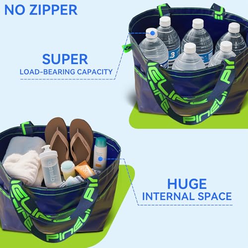 Large Foldable Waterproof Tote Bag, Heavy Duty for Beach & Swim - color: Navy Blue