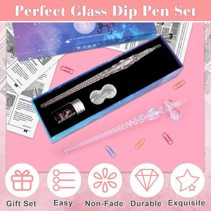 Luxiv Glass Dip Pen Set, Purple Crystal Pen With Ink, Holder, and Package - color: Pink, style: Basic