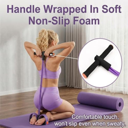 Multifunction Pedal Resistance Band with Handles, Purple | 6-Tube Natural Rubber Elastic Yoga Pedal Puller for Home Workouts, Full-Body, Core Strength, Arm Training and Leg Exercises