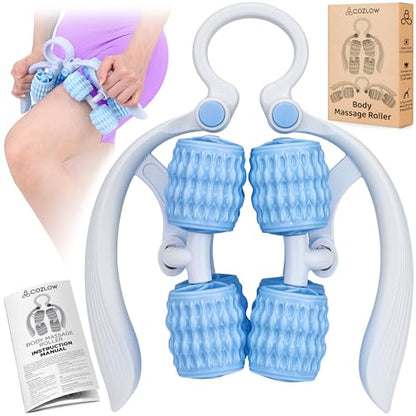COZLOW Leg Massage Roller - Adjustable Arm Belly Massager Roller Stick to Reduce Cellulite Appearance - Deep Tissue Myofascial Release Tool - Lymphatic Drainage Massaging Tool - color: Blue/White