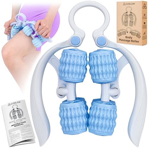 COZLOW Leg Massage Roller - Adjustable Arm Belly Massager Roller Stick to Reduce Cellulite Appearance - Deep Tissue Myofascial Release Tool - Lymphatic Drainage Massaging Tool - color: Blue/White